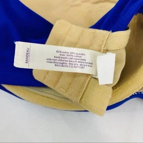 Lane Bryant Cacique Swim Bikini Top Blue Build in Bandeau Bra Womens Size 36DD - Picture 8 of 10